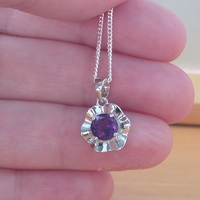 BOXED GIFT/Sterling Silver Amethyst Gemstone Flower Pendant & Chain/Amethyst Necklace/Amethyst Jewellery/AmethystJewelry/UK - Thumbnail 3
