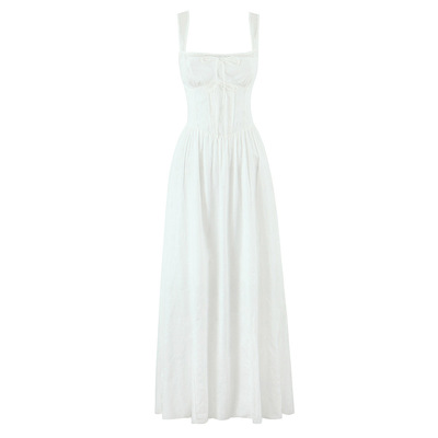 Retro lace patchwork waist vest dress