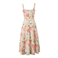 Pastoral floral drawstring waist slit vacation style suspender dress - Thumbnail 1