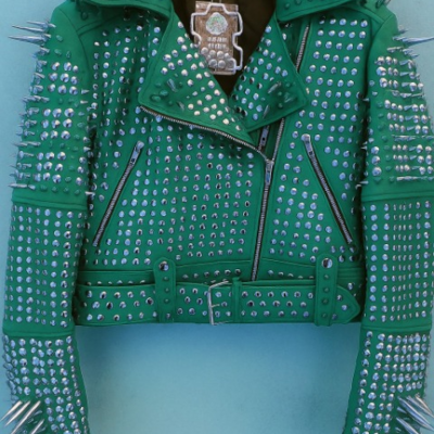Crafted leather classic new women's punk rock spiked studded brando party wear jacket