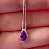 BOXED GIFT/Sterling Silver Amethyst & Cz Teardrop Pendant & Chain/Amethyst Necklace/Amethyst Jewellery/Amethyst Jewelry/UK - Thumbnail 4