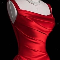 Luxurious Red Satin Prom Dress,Off Shoulder Red Ball Gown, Red Satin Maxi Dress,Evening Gowns,Wedding Party Dress,Formal Dress - Thumbnail 1