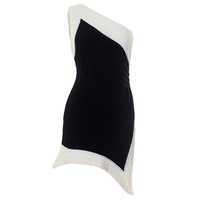 Sexy contrasting color off-shoulder backless waist slit short skirt irregular dress - Thumbnail 5