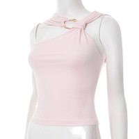 Solid color irregular collar metal decoration top - Thumbnail 3