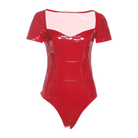 Solid color straight shoulder red jumpsuit - Thumbnail 2