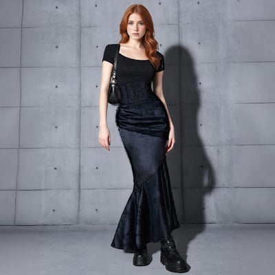 Irregular high waist fishtail skirt gothic style sexy slim all-match long skirt