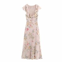 Fashionable slim floral midi dress - Thumbnail 2