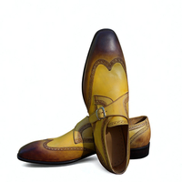 Crafted Leather Tan Brown Single Monk Strap Wingtip Dress Shoes - Thumbnail 1
