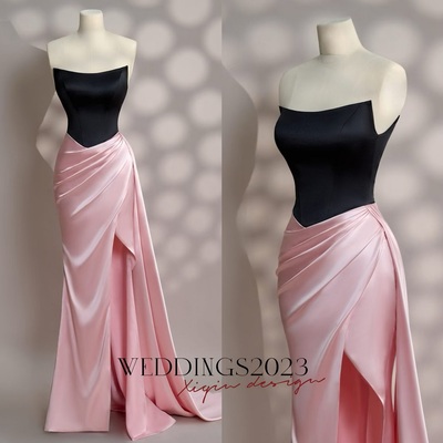 Pink dress - long satin dress - party dress - cold shoulder dress - bridesmades dress - gift for her - engagement dress