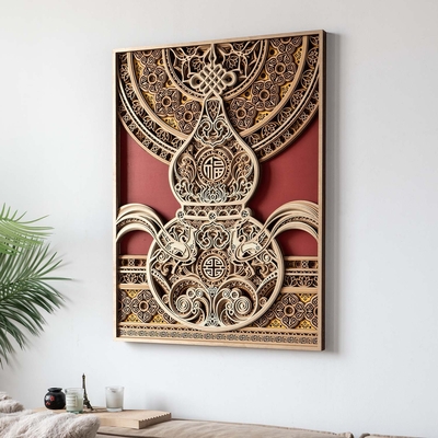 Gourd wall art: blessing motifs, modern home decor,laser cut wood 