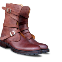Crafted Leather Handmade Men Dress Shoes Brown Leather Buckle Strap Military Style Boot - Thumbnail 1