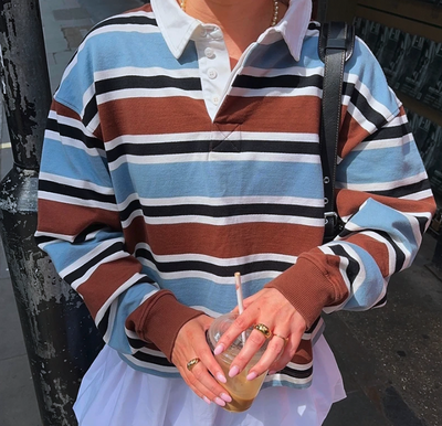 Free Shipping-STRIPED POLO SWEATSHIRT