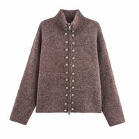 Street Fashion Multi-Button Zipper Knitted Cardigan - Thumbnail 2