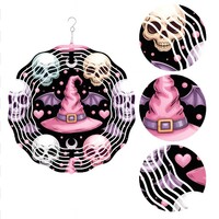 Pink Witch Hat Skulls & Bats Spinning Halloween Metal Ornament 10x10 | Free Shi - Thumbnail 3