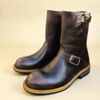 Crafted Leather Classic Brown Leather Buckle Strap Ankle High Cowboy Boot - Thumbnail 3