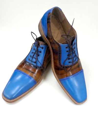 Crafted Leather Classic Brown Blue Leather Oxford Lace up Dress Shoes