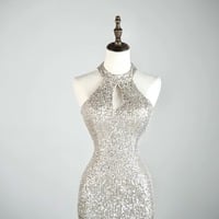 Glamorous Sequin Evening Gown - Halter Neck Design, Perfect for Formal Events, Silver Prom Dress, Long Prom Dress, Sparkly Prom Dresses - Thumbnail 1