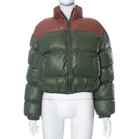 Solid color round neck zipper long sleeve slim fit pocket bread cotton coat - Thumbnail 1