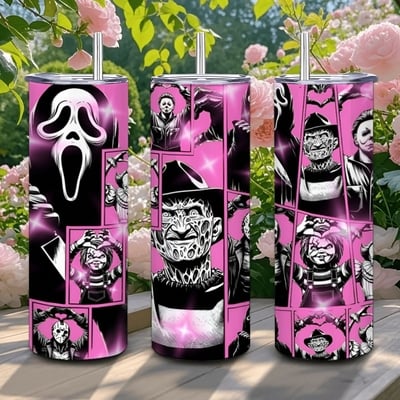 Horror movie icons pink comic book panel tumbler collection | free ship
