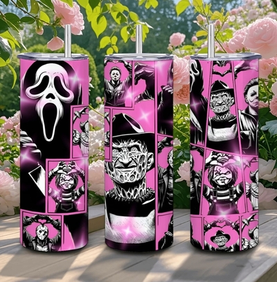 Horror Movie Icons Pink Comic Book Panel Tumbler Collection | Free Ship