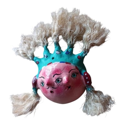 Vibrant coconut mask. collectibles. home decoration. wall decoration. interior decoration. mexican mask. mexican craft. mexican folk art.