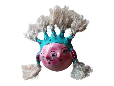 Vibrant Coconut mask. Collectibles. Home decoration. Wall decoration. Interior decoration. Mexican mask. Mexican craft. Mexican Folk Art.