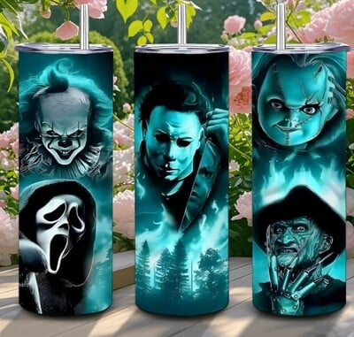 Horror Movie Villains Teal Smoke Portrait Tumbler Collection | Free Ship