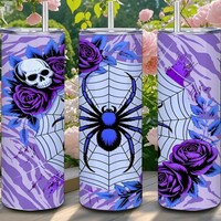 Gothic Purple Spider Web & Skull Rose Garden 20oz Stainless Tumbler | Free Ship - Thumbnail 4
