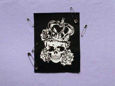 Queen of Hearts Skull with Crown & Roses Goth Punk Sew-on Patches