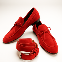 Handcraft Trendy Red Moccasin Chritsmas Shoes With Belt Best Combination Formal Dress Shoes - Thumbnail 1