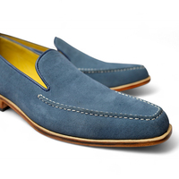 Crafted Leather Classic Blue Suede Leather Moccasin Loafers Dress Shoes - Thumbnail 2