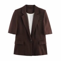 Fashionable Linen Blend Short Sleeve Blazer - Thumbnail 2