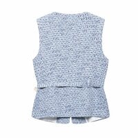 Street Fashion Belted Textured Slim Vest - Thumbnail 1