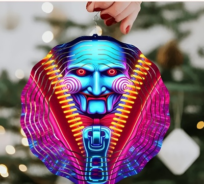 Jigsaw Billy Puppet Wind Spinner, Saw Movie Horror Ornament, Neon Style Metal Wind Chime, Halloween Decoration