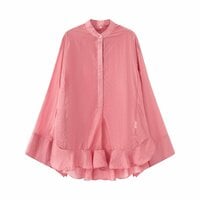 Loose batwing sleeves Chinese collar ruffled shirt - Thumbnail 2