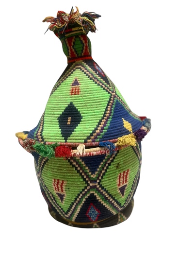 XXL Berber Basket Vintage Handwoven Berber basket Vintage Moroccan Berber Wool Lidded Basket 