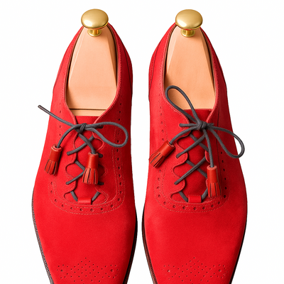 Hot sale men's handmade red brogue style genuine suede lace up christmas gift shoes