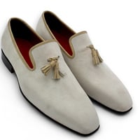 Crafted Leather Classic Men White Suede Leather Tassel Loafers Dress Shoes - Thumbnail 1
