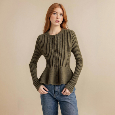 Ribbed-knit jacket with culottes hem - Thumbnail 2