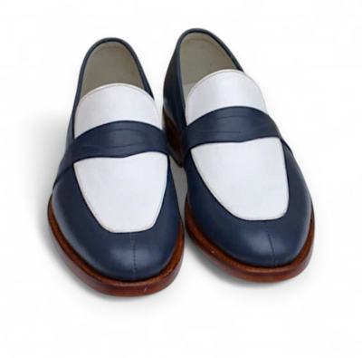 Crafted Leather Blue White Moccasin Loafers Dress Shoes For Men
