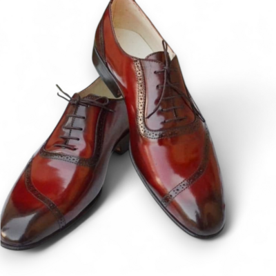 Crafted Leather Handmade Men Burgundy Patina Leather Dress Shoes