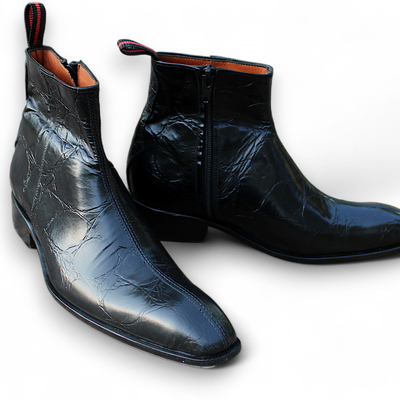 Crafted leather classic handmade black crocodile leather side zipper jodhpur boot