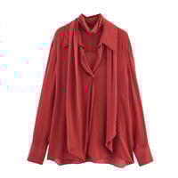 Fashionable and casual loose-fitting printed bow-decorated shirt - Thumbnail 1