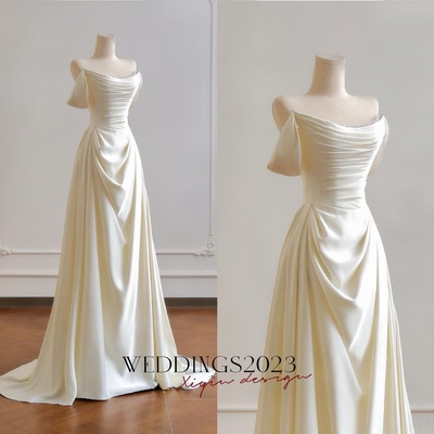 Simple Ivory Satin Wedding Prom Dress,Quinceanera Dress,Graduation Gowns,Minimalist Evening Formal Dresses,Gifts For Her,Long Dress