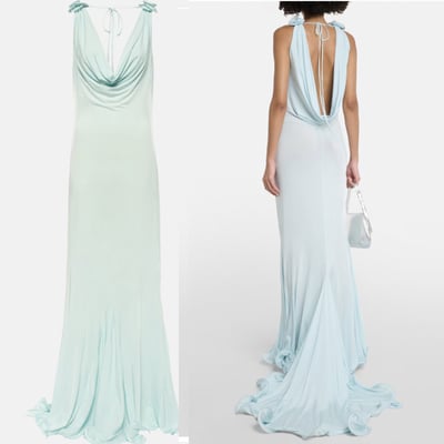 Light Green Prom Dresses Draped Back Long Gown