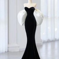 Sexy Strapless Sweetheart Neck Black Velvet Mermaid with Removeled Shawl Prom Dress - Thumbnail 2