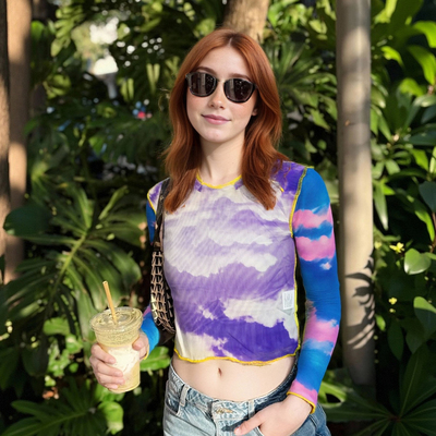 Colorful vintage mesh summer long sleeve top tshirt - Thumbnail 3