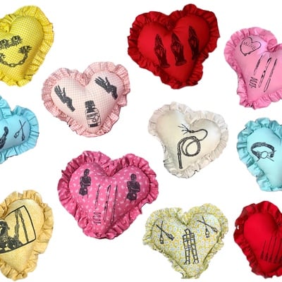 Customizable ruffle heart throw pillow