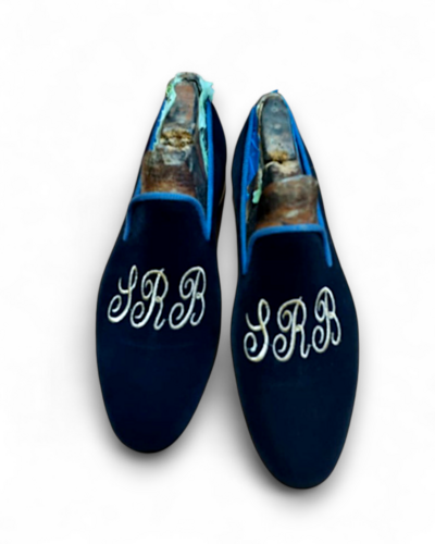Crafted Leather Blue Velvet Loafers Dress Shoes For Men