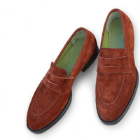 Crafted Leather Men Brown Suede Leather Moccasin Loafers Dress Shoes - Thumbnail 1